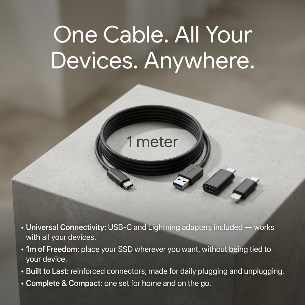 Câble USB-C extra long — 1 m de liberté de mouvement